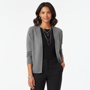 Ellen Tracy 100% Cashmere Gray Long Sleeve Open Front Cardigan Sweater L